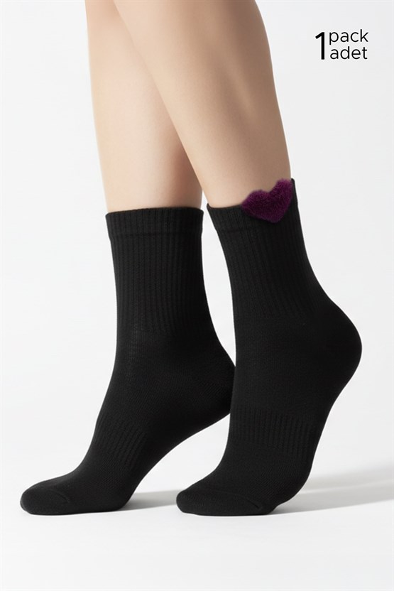 Kadın Pamuklu Kalpli 4 Çift Kısa Konç Çorap Siyah