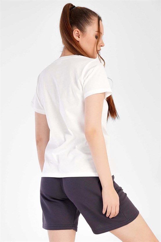 Kadın Pamuklu Kısa Kol Şort Takımı Beyaz