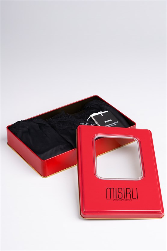 Kadın Siyah Dantelli Bambu Şort Takım Hediye Paketi