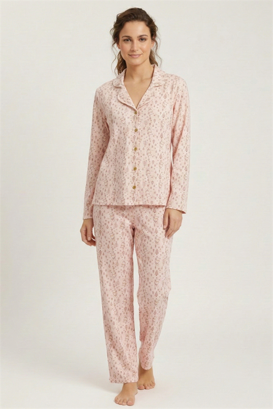 Mısırlı Kadın Pamuk Tavşan Baskı Detaylı Pijama Takım Açık Sarı