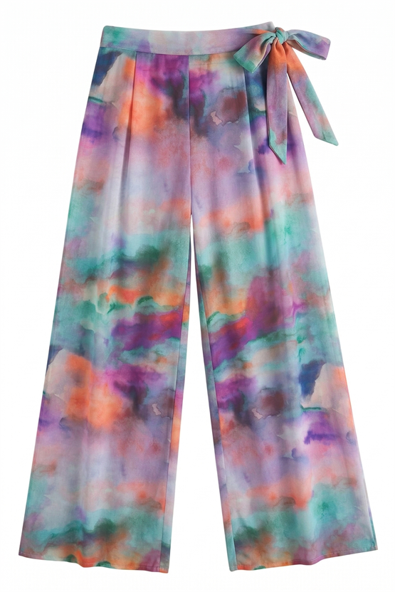 Kadın Yandan Bağlamalı Pantolon Pareo Mor/Batik