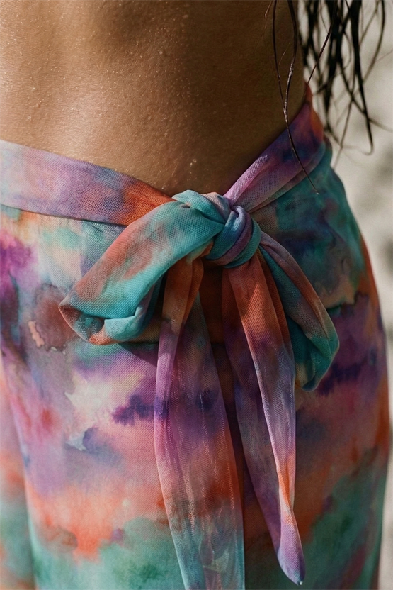 Kadın Yandan Bağlamalı Pantolon Pareo Mor/Batik