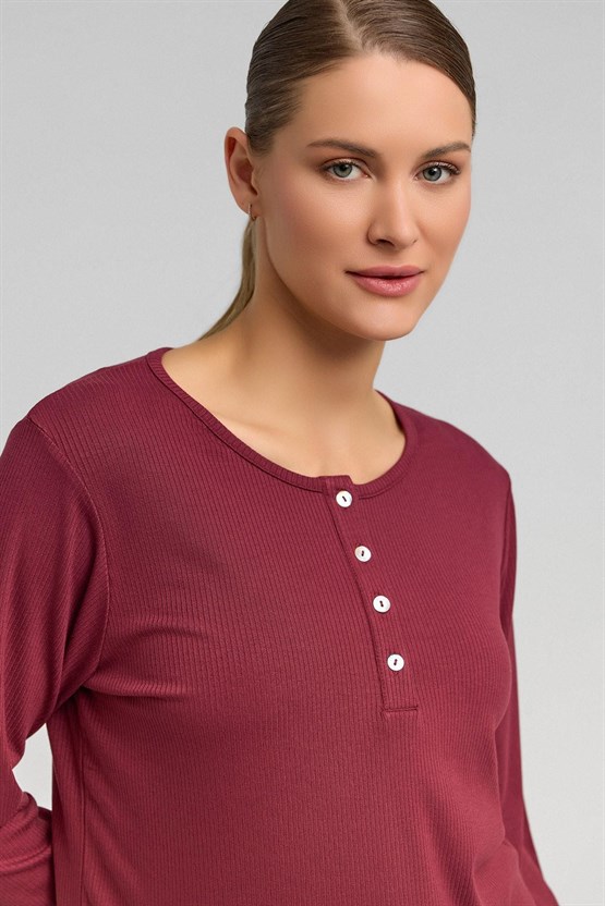Kadını Kaşkorse Uzun Kollu Sweatshirt Bordo