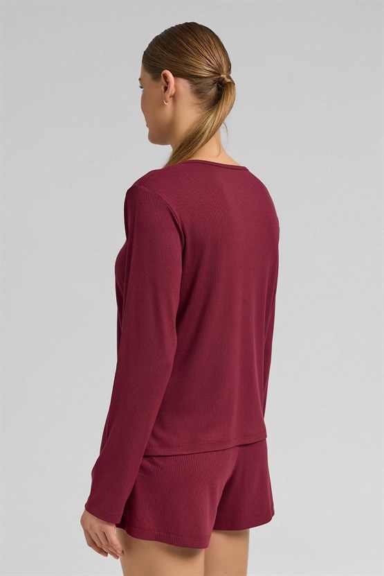 Kadını Kaşkorse Uzun Kollu Sweatshirt Bordo