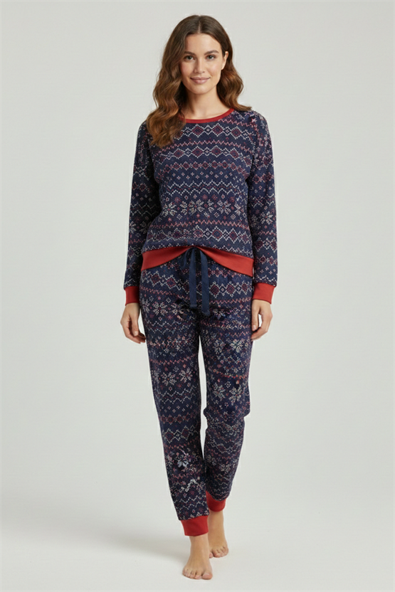 Mısırlı Kadın Modal Desenli Pijama Takım Lacivert