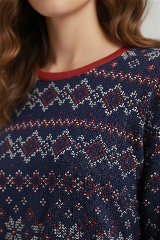 Mısırlı Kadın Modal Desenli Pijama Takım Lacivert