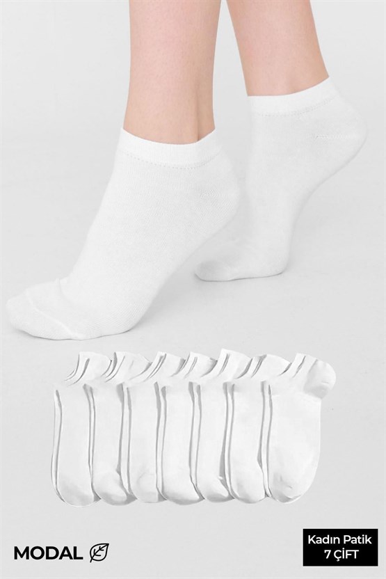 MODAL Kadın Kutulu 7 Çift Patik Çorap Beyaz