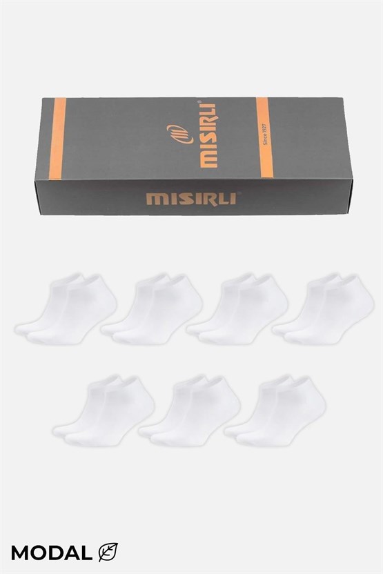MODAL Kadın Kutulu 7 Çift Patik Çorap Beyaz