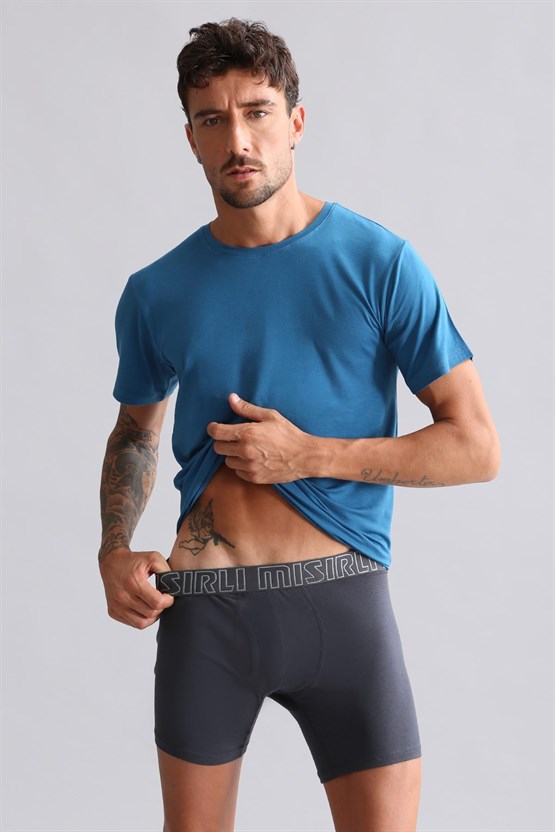 Mısırlı BAMBU HERCULES Slim Fit Bisiklet Yaka Fanila / T-Shirt Petrol