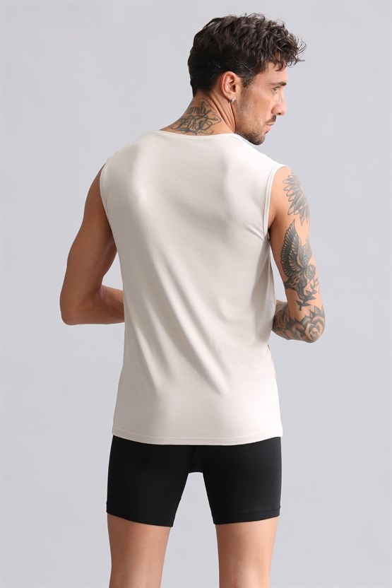 Mısırlı BAMBU HERCULES Slim Fit Bisiklet Yaka Sporcu Atlet / T-Shirt Toprak Bej