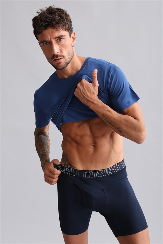 Mısırlı BAMBU HERCULES Slim Fit Bisiklet Yaka Fanila / T-Shirt Gece Mavisi