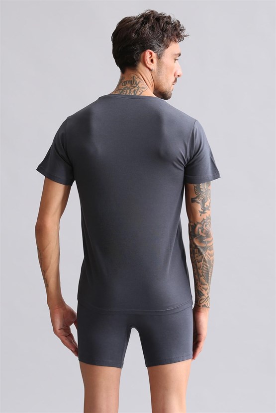 Mısırlı BAMBU HERCULES Slim Fit Bisiklet Yaka Fanila / T-Shirt Antrasit