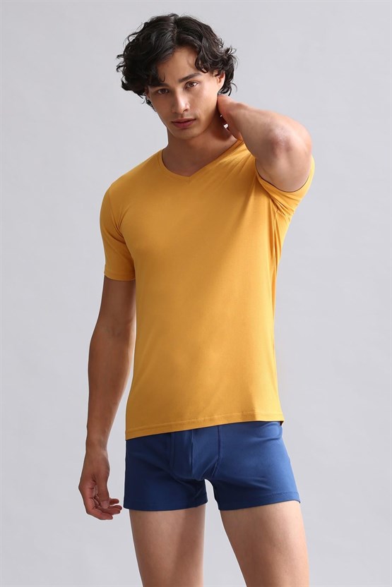 Mısırlı BAMBU HERCULES Slim Fit V Yaka Fanila / T-Shirt Hardal