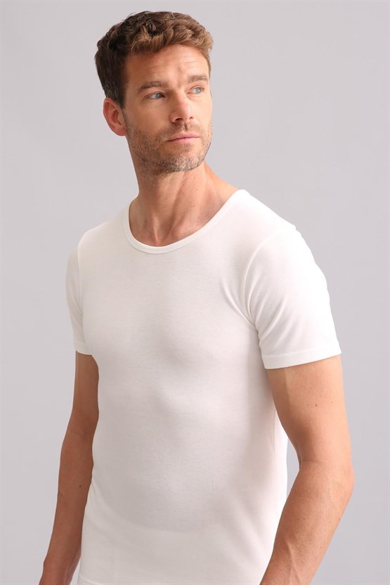 Mısırlı BAMBU TERMAL Bisiklet Yaka Fanila / T-Shirt Ekru