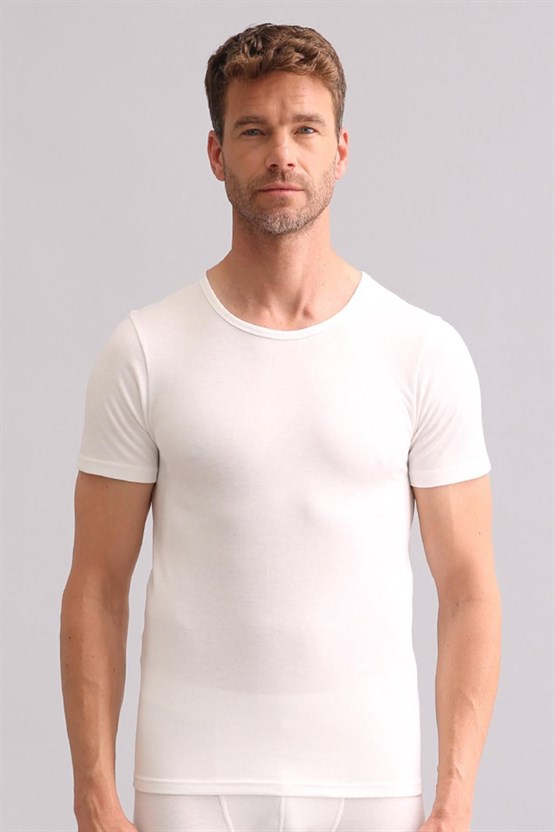 Mısırlı BAMBU TERMAL Bisiklet Yaka Fanila / T-Shirt Ekru