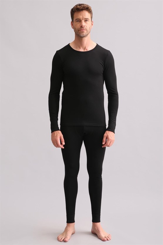 Mısırlı BAMBU TERMAL Bisiklet Yaka Uzun Kollu Fanila / Sweatshirt Siyah