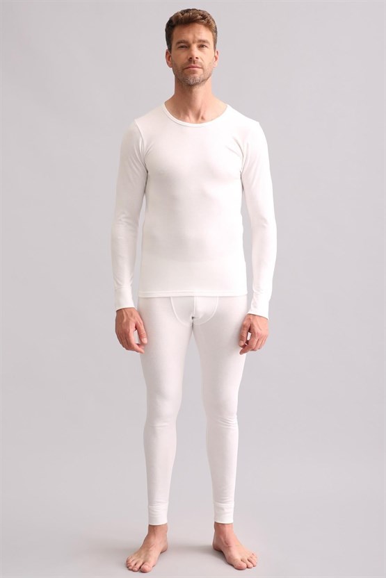 Mısırlı BAMBU TERMAL Bisiklet Yaka Uzun Kollu Fanila / Sweatshirt Ekru