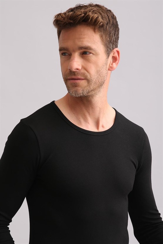 Mısırlı BAMBU TERMAL Bisiklet Yaka Uzun Kollu Fanila / Sweatshirt Siyah