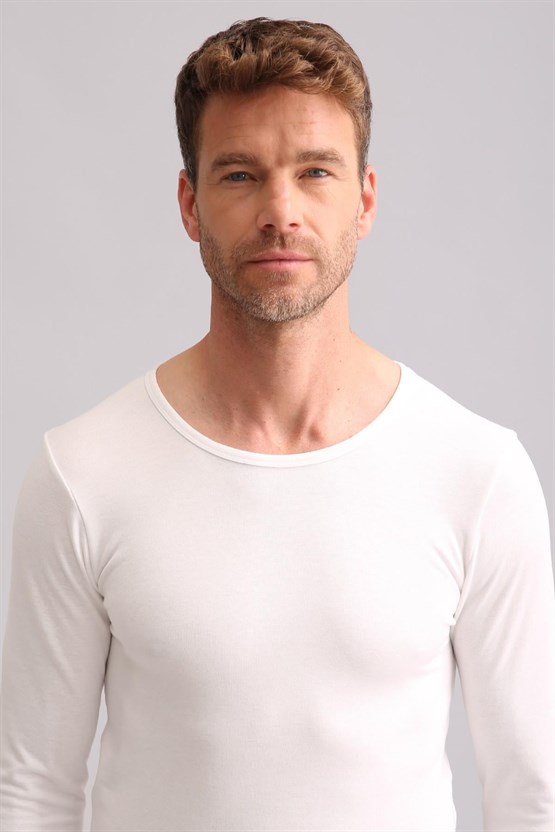 Mısırlı BAMBU TERMAL Bisiklet Yaka Uzun Kollu Fanila / Sweatshirt Ekru