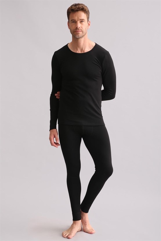 Mısırlı BAMBU TERMAL Bisiklet Yaka Uzun Kollu Fanila / Sweatshirt Siyah