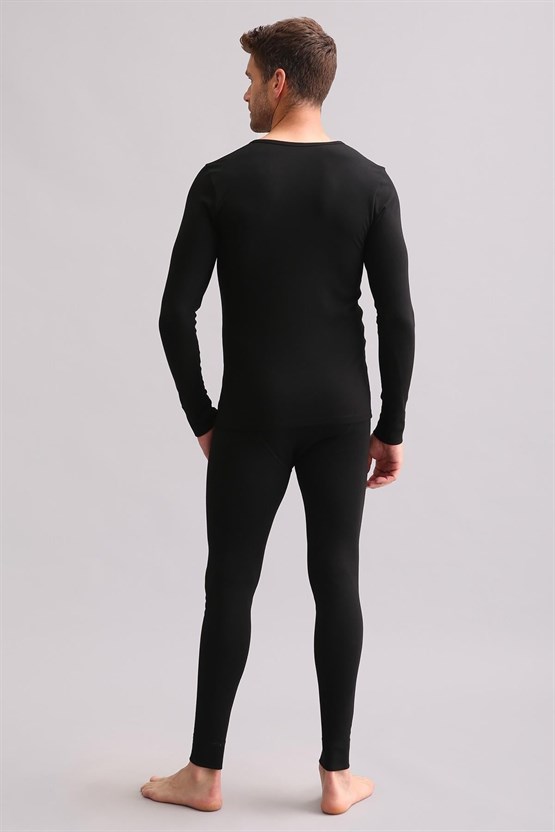 Mısırlı BAMBU TERMAL Bisiklet Yaka Uzun Kollu Fanila / Sweatshirt Siyah