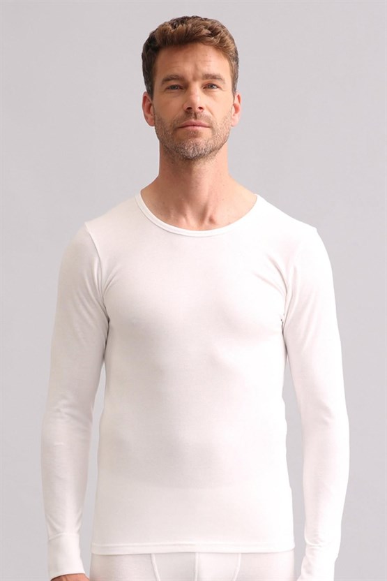 Mısırlı BAMBU TERMAL Bisiklet Yaka Uzun Kollu Fanila / Sweatshirt Ekru