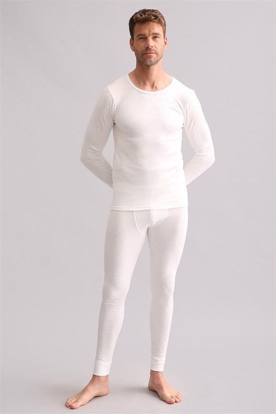 Mısırlı BAMBU TERMAL Bisiklet Yaka Uzun Kollu Fanila / Sweatshirt Ekru