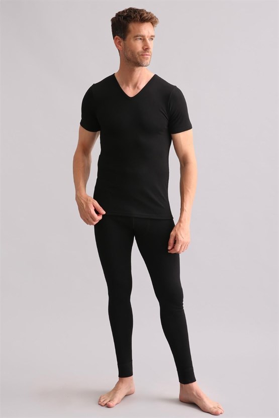 Mısırlı BAMBU TERMAL V Yaka Fanila / T-Shirt Siyah