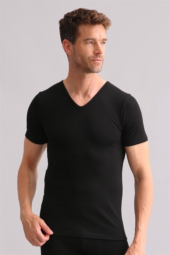 Mısırlı BAMBU TERMAL V Yaka Fanila / T-Shirt Siyah