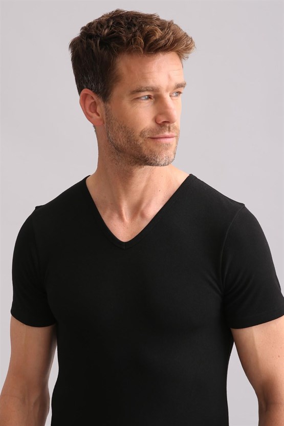 Mısırlı BAMBU TERMAL V Yaka Fanila / T-Shirt Siyah