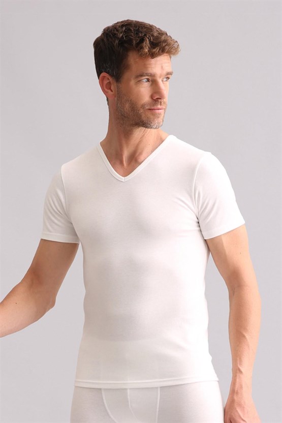 Mısırlı BAMBU TERMAL V Yaka Fanila / T-Shirt Ekru