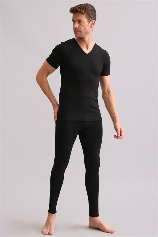 Mısırlı BAMBU TERMAL V Yaka Fanila / T-Shirt Siyah