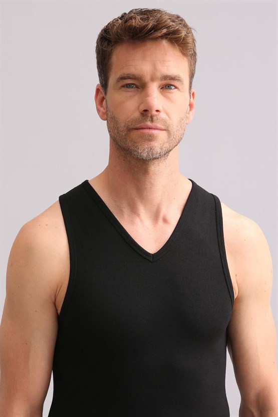 Mısırlı BAMBU TERMAL V Yaka Sporcu Atlet / T-Shirt Siyah