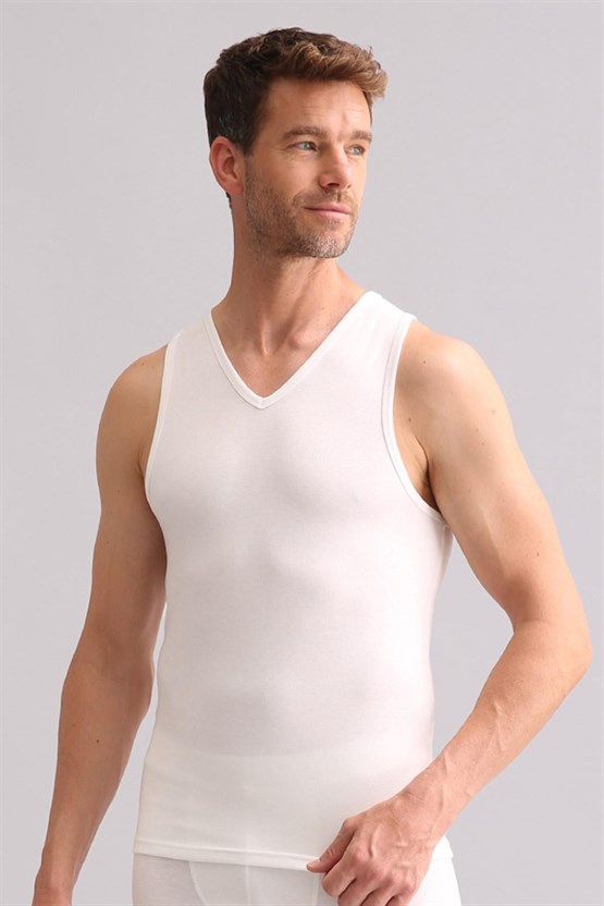 Mısırlı BAMBU TERMAL V Yaka Sporcu Atlet / T-Shirt Ekru