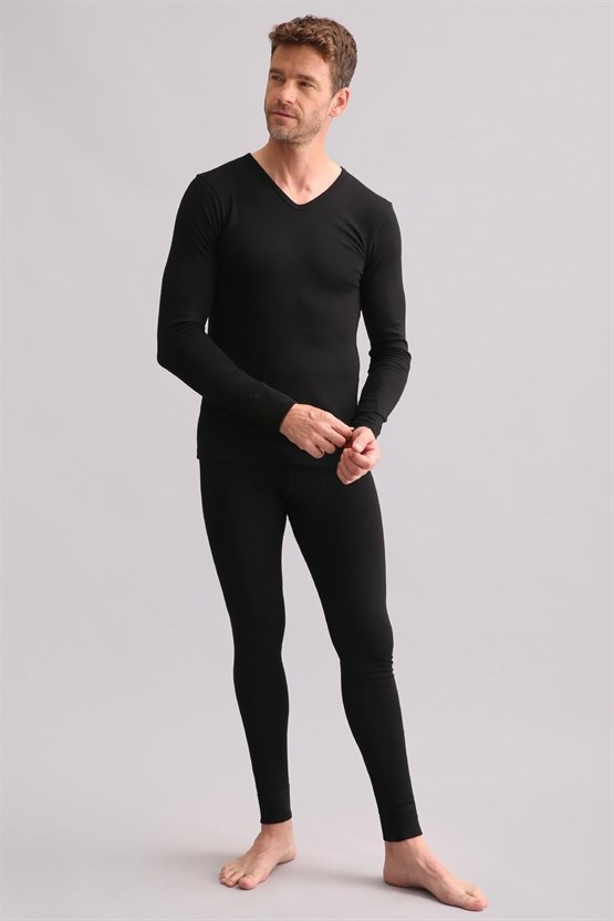 Mısırlı BAMBU TERMAL V Yaka Uzun Kollu Fanila / Sweatshirt Siyah