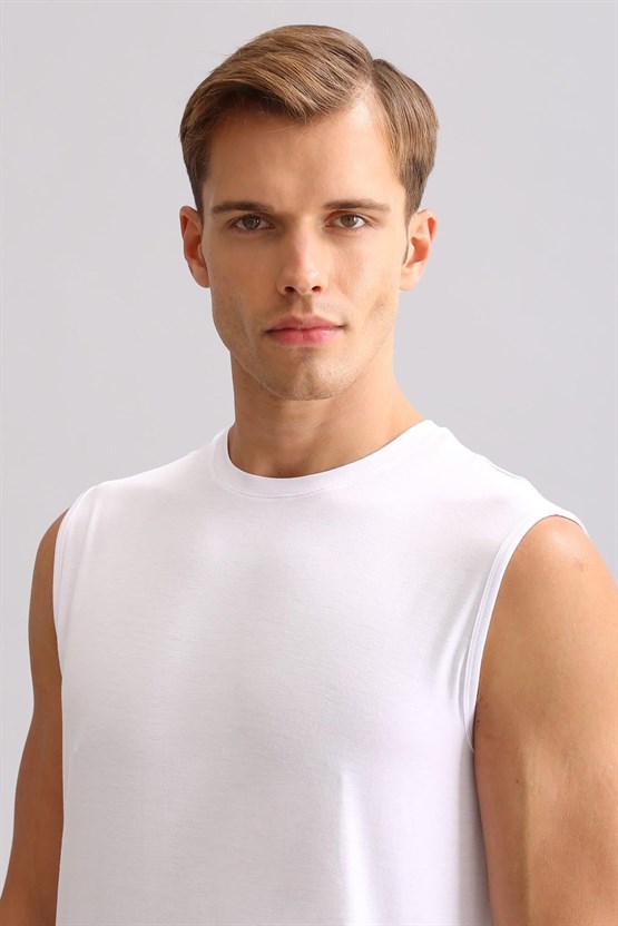 Mısırlı BAMBU ZEUS LUXURY Regular Fit Bisiklet Yaka Sporcu Atlet / T-Shirt Beyaz