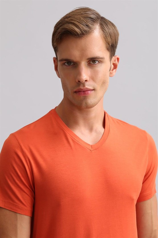 Mısırlı BAMBU ZEUS LUXURY Regular Fit V Yaka Fanila / T-Shirt Pas Kırmızı