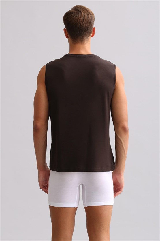 Mısırlı BAMBU ZEUS LUXURY Regular Fit V Yaka Sporcu Atlet / T-Shirt Kahverengi