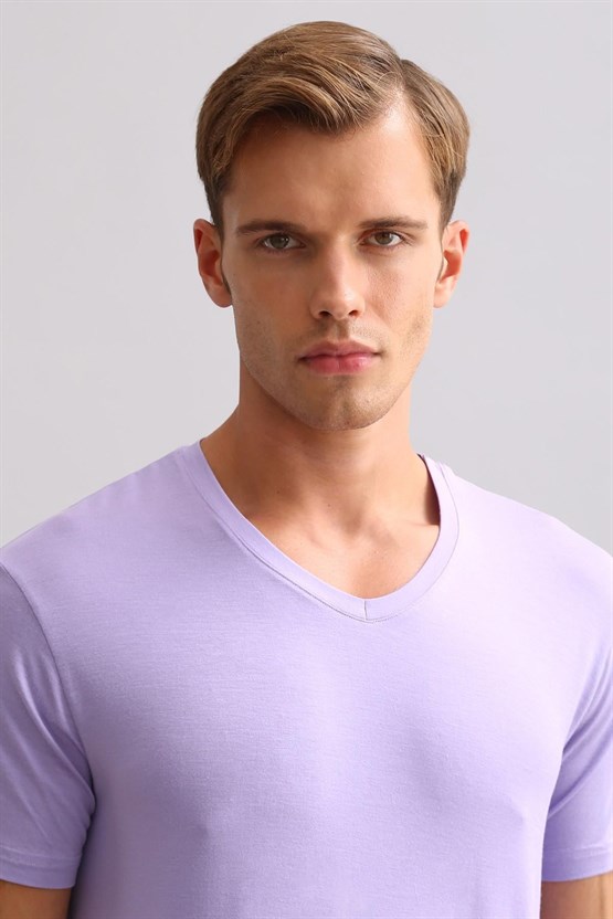 Mısırlı BAMBU ZEUS LUXURY Regular Fit V Yaka Fanila / T-Shirt Mor