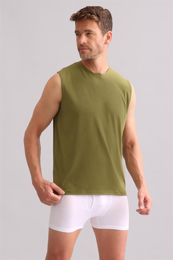 Mısırlı BAMBU ZEUS Regular Fit Bisiklet Yaka Sporcu Atlet / T-Shirt Haki Yeşil