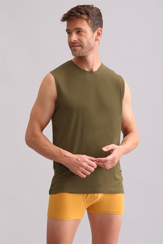 Mısırlı BAMBU ZEUS Regular Fit Bisiklet Yaka Sporcu Atlet / T-Shirt Koyu Haki