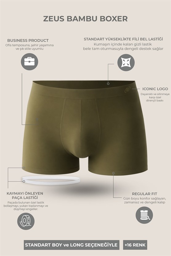 Mısırlı BAMBU ZEUS Regular Fit Boxer Koyu Haki