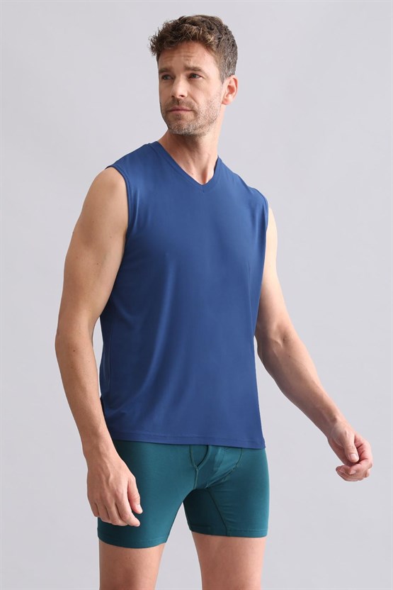 Mısırlı BAMBU ZEUS Regular Fit V Yaka Sporcu Atlet / T-Shirt Gece Mavisi