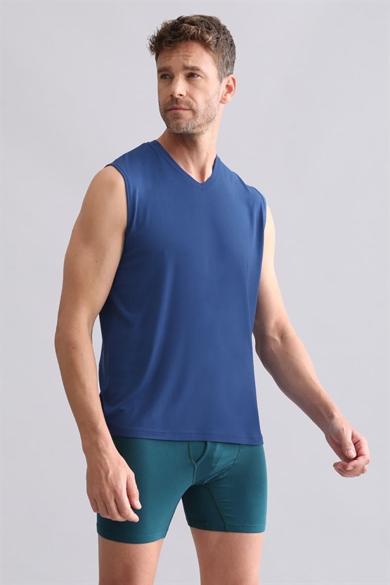 Mısırlı BAMBU ZEUS Regular Fit V Yaka Sporcu Atlet / T-Shirt Gece Mavisi