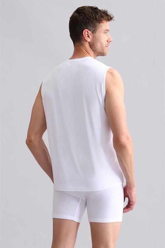 Mısırlı BAMBU ZEUS Regular Fit V Yaka Sporcu Atlet / T-Shirt Beyaz