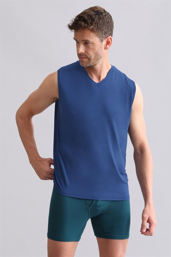 Mısırlı BAMBU ZEUS Regular Fit V Yaka Sporcu Atlet / T-Shirt Gece Mavisi