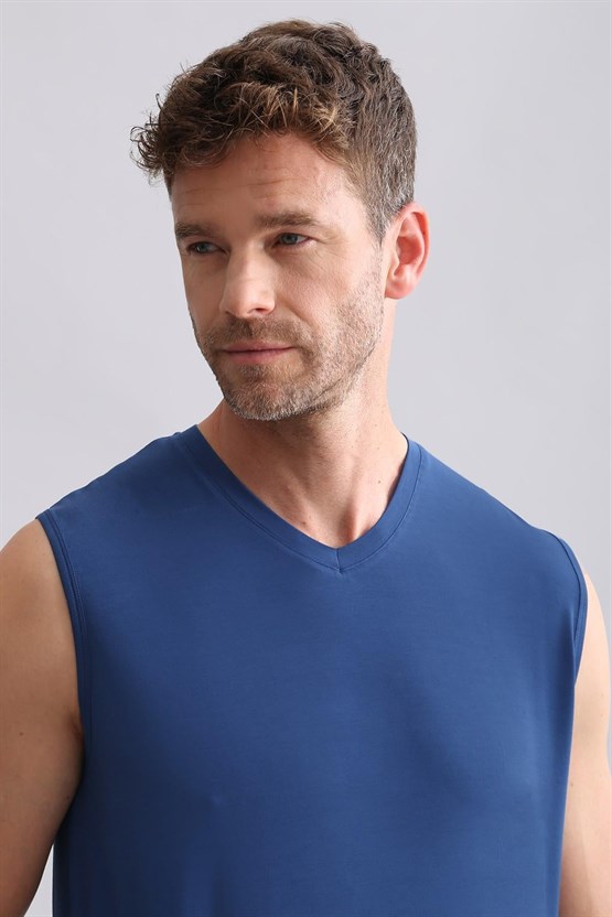 Mısırlı BAMBU ZEUS Regular Fit V Yaka Sporcu Atlet / T-Shirt Gece Mavisi