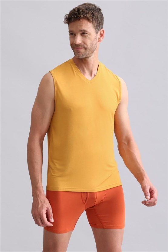 Mısırlı BAMBU ZEUS Regular Fit V Yaka Sporcu Atlet / T-Shirt Hardal