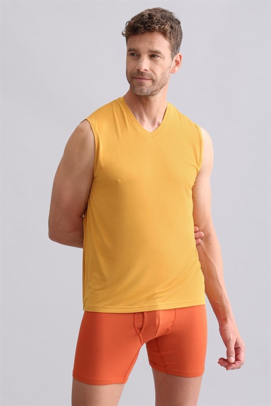 Mısırlı BAMBU ZEUS Regular Fit V Yaka Sporcu Atlet / T-Shirt Hardal