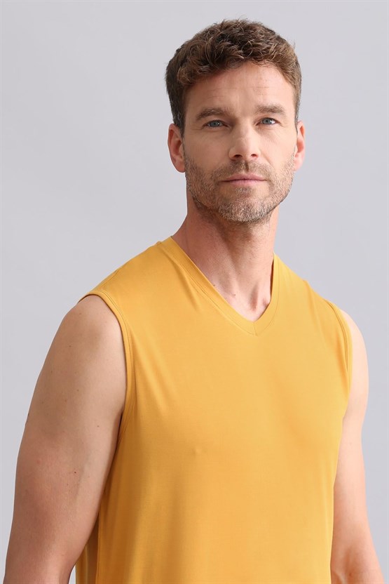 Mısırlı BAMBU ZEUS Regular Fit V Yaka Sporcu Atlet / T-Shirt Hardal